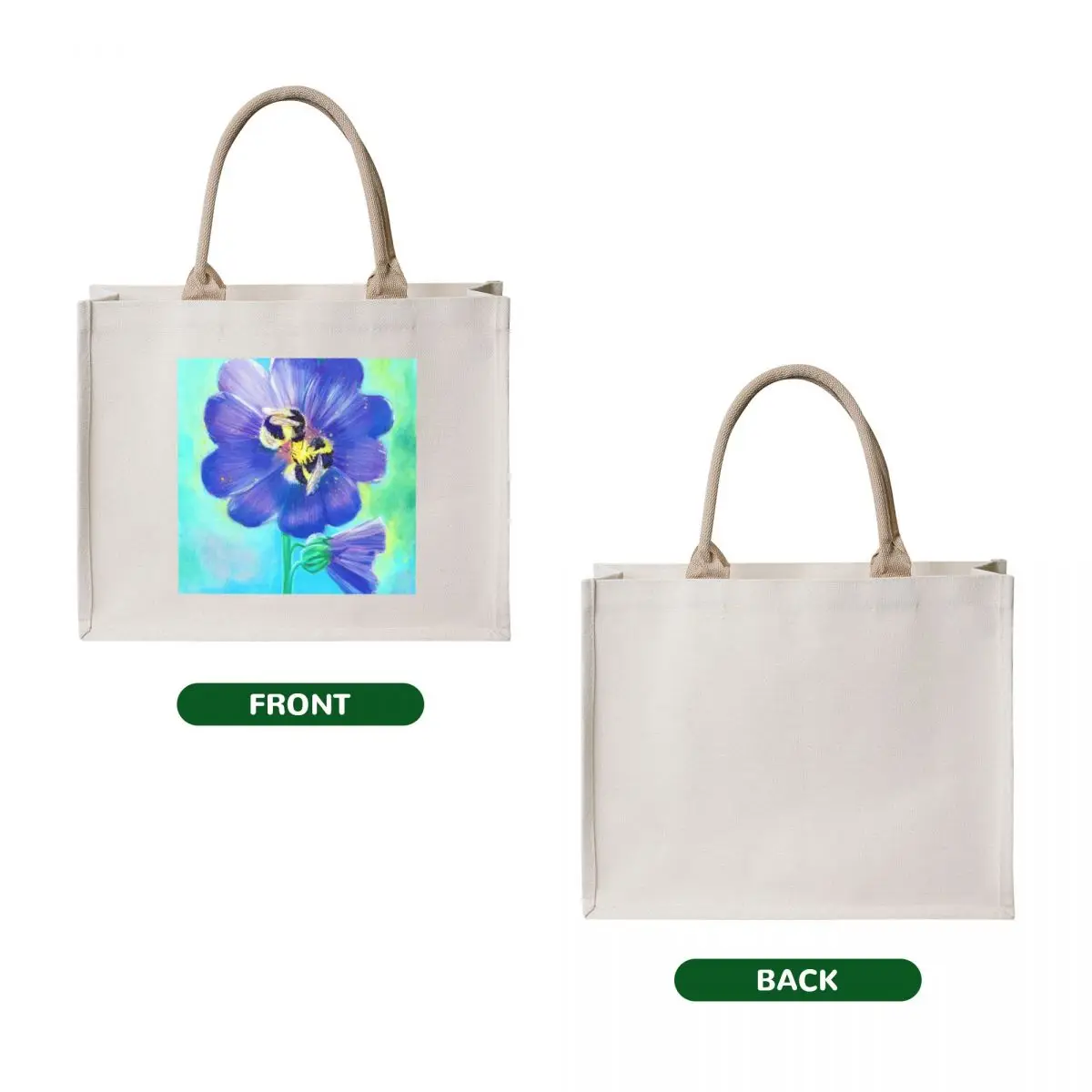 Painting by Laura Rispoli bees sleeping in a hollyhock flower holding each others feet Tote Bag large size bags female bag