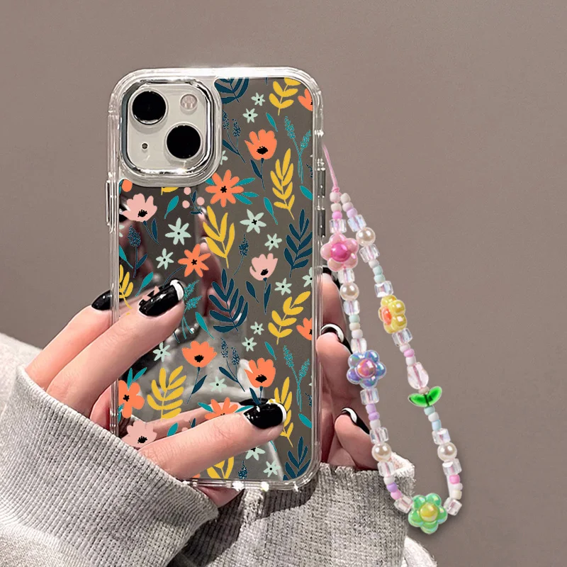 Mirror Make up Phone Cases For iPhone 15 Pro Max Case iPhone 14 13 11 12 Pro X XR XS Max Funda Soft TPU With Phone Lanyard Cover
