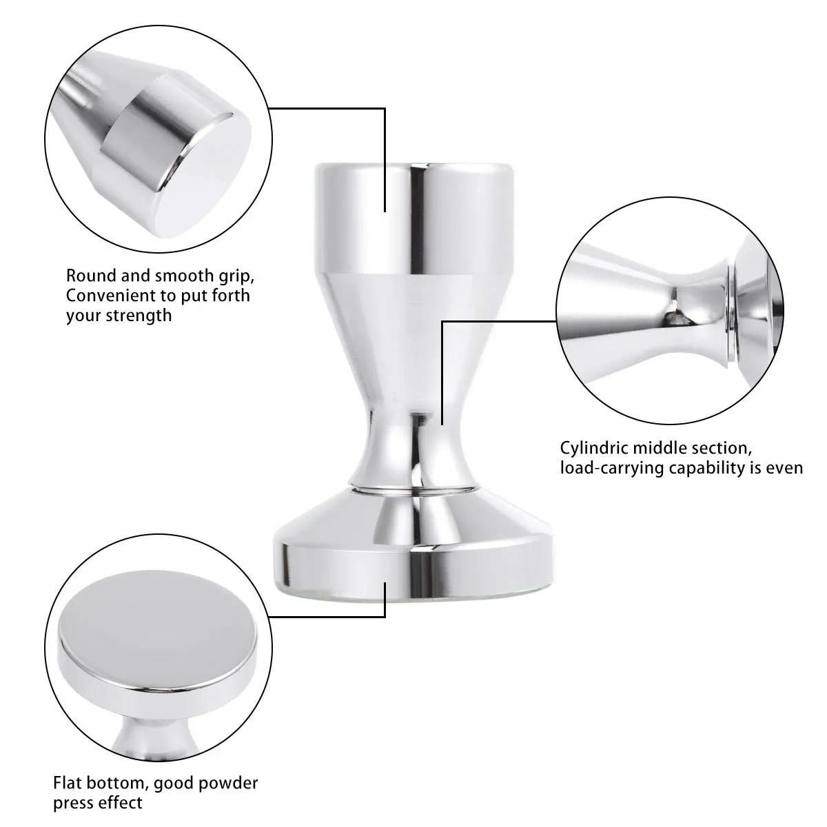 

51Mm Stainless Steel Coffee Tamper Silver Food Grade Durable For Espresso Ground Press Handheld Coffee Tool Kitchen Bar