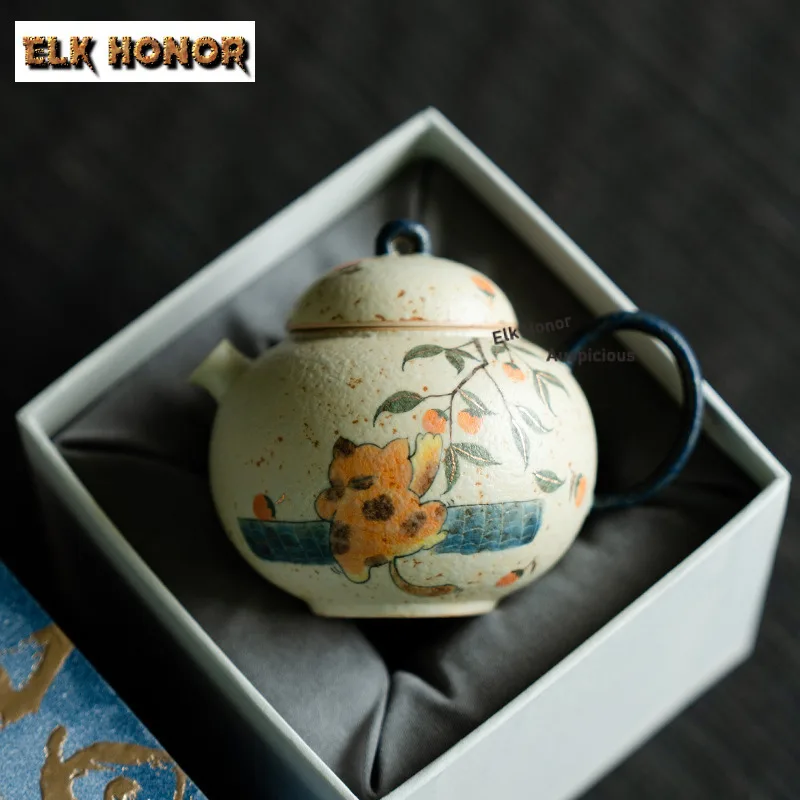 

145ml Pure Hand-painted Cat Persimmon Teapot Traditional Tea Infuser Pot Tea Making Kettle with Filter Teaware Supplies Gift