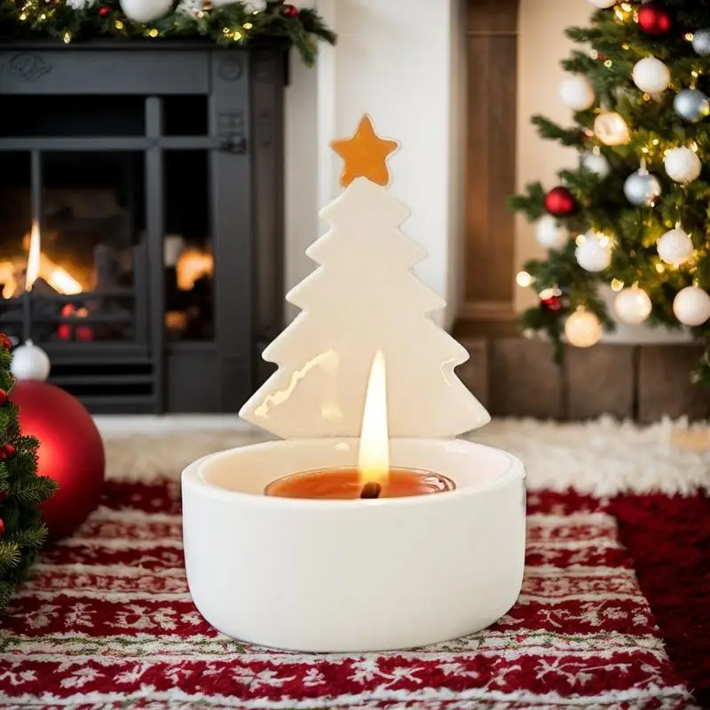 Ceramic Tea Light Candle Stand Ceramic Votive Candle Holders Vintage Candle Holder Christmas Tree Shape Home Decor For Dining