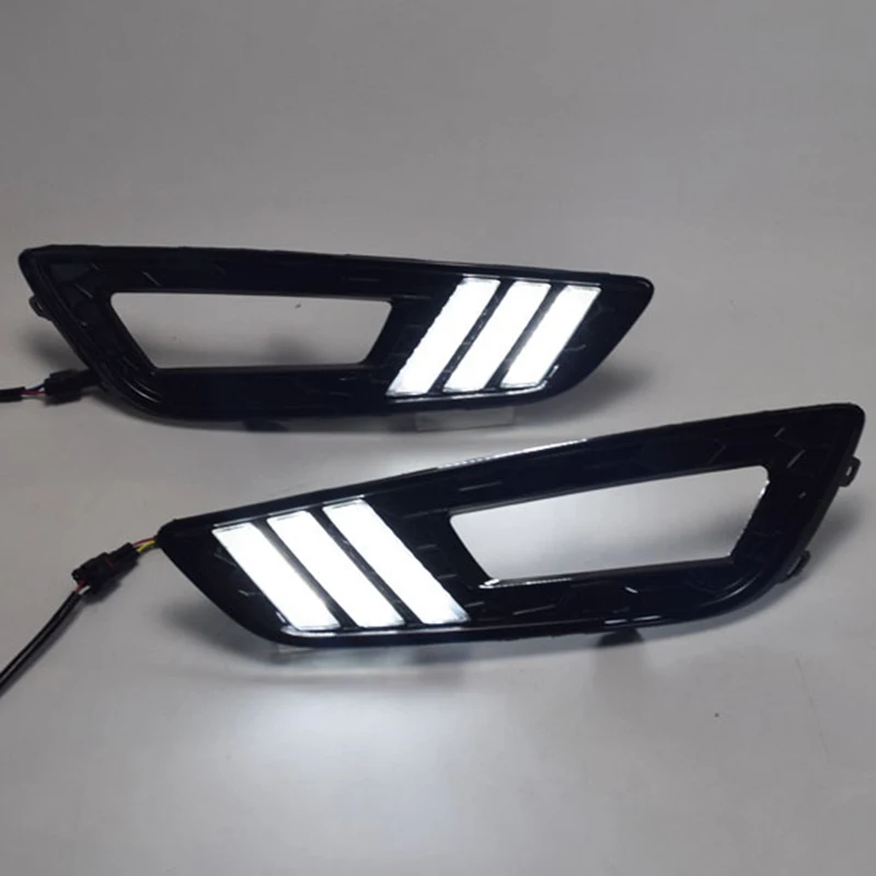مصابيح DRL النهارية للسيارة ، مصابيح إشارة تحول ليد لفورد فوكس 3 ، تشغيل الضباب ، 12 فولت