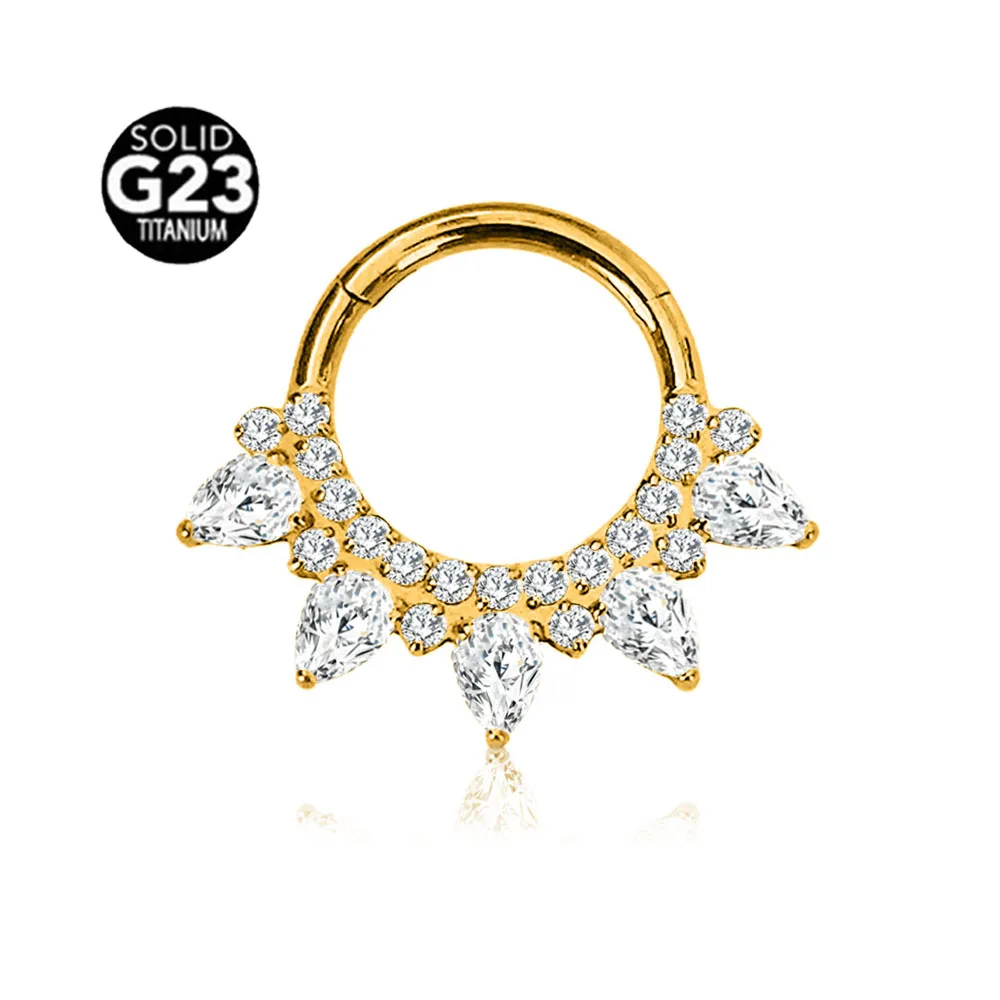 ASTM F136 G23 Titanium Flame Moon Fangs Tusk Waterdrop Septum Piercing Segment Clicker Nose Ring Daith Conch Hoop Earring 16G
