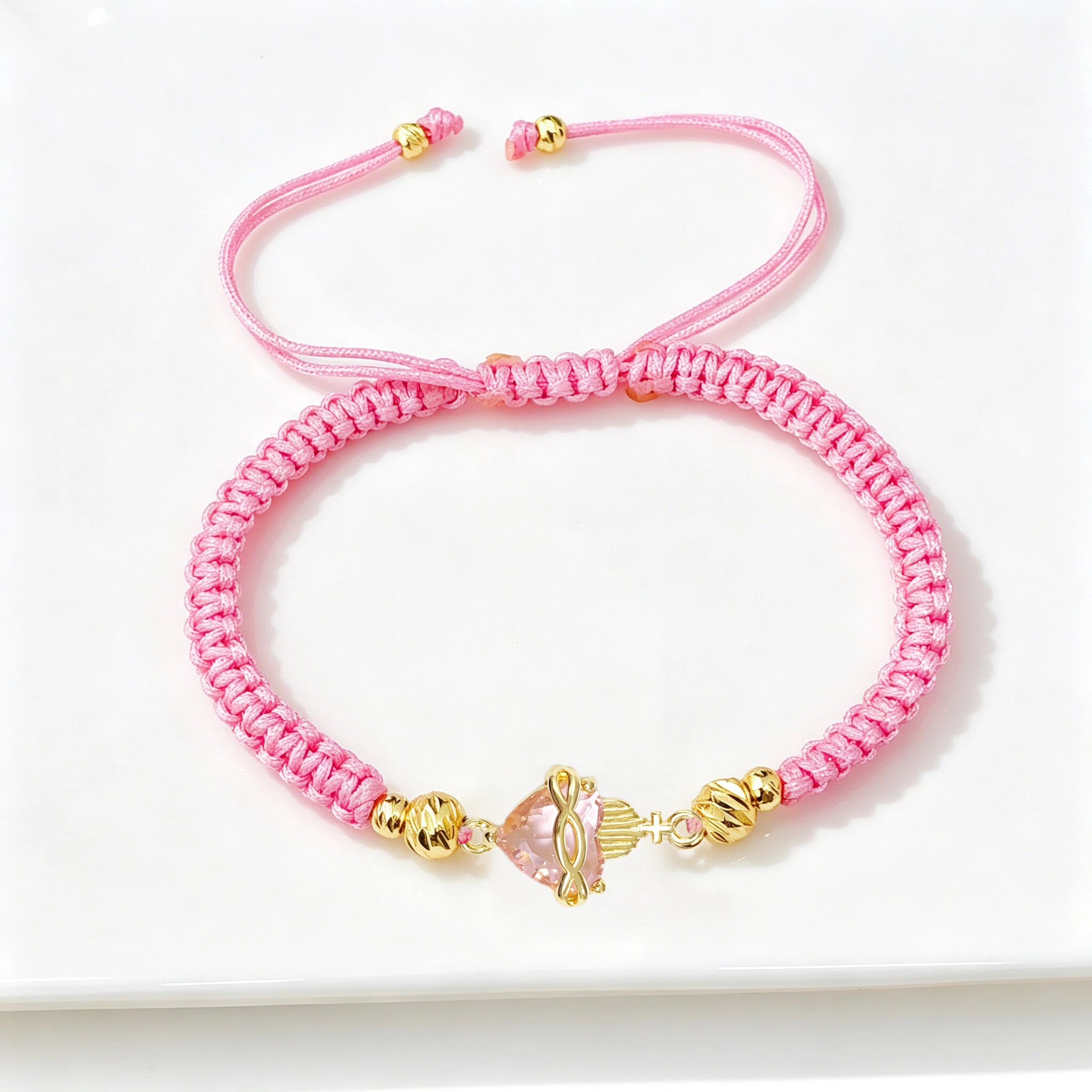Braided Sacred Heart Shaped Crystal Cross Bracelet