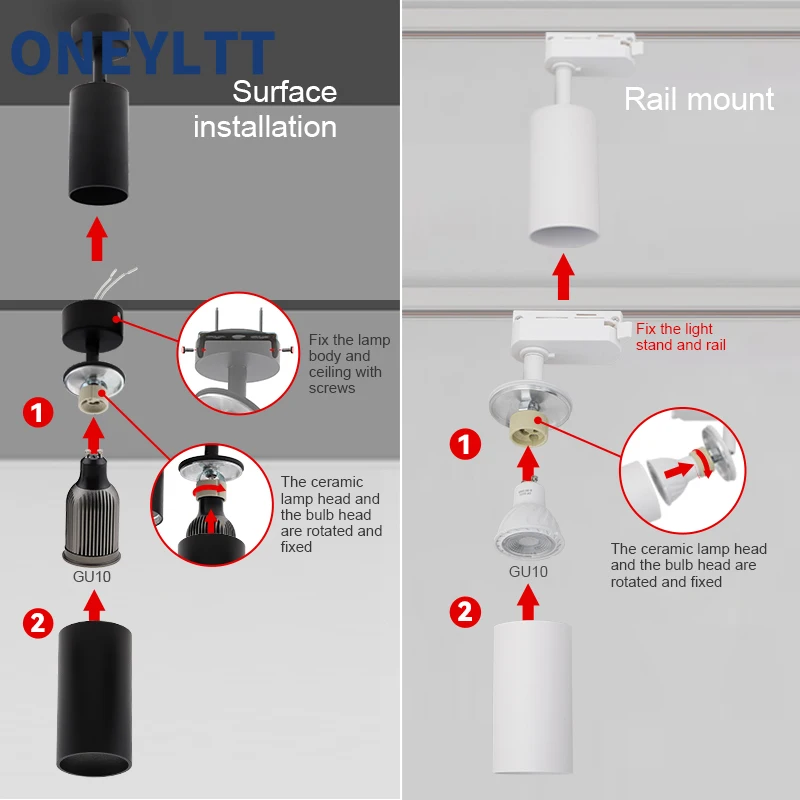 Surface Mounted 360° Rotatable White Black Gold Copper LED Ceiling Track Downlight 6W GU10 Bulb Replaceable Wall Spot Light