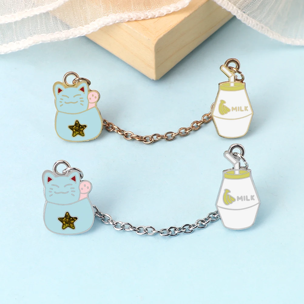 Lucky Cat Cartoon Milk Tank Enamel Pins For Girls Boys Brooch Fashion Clothes Lapel Metal Chain Badge Jewelry Couples Kids Gifts