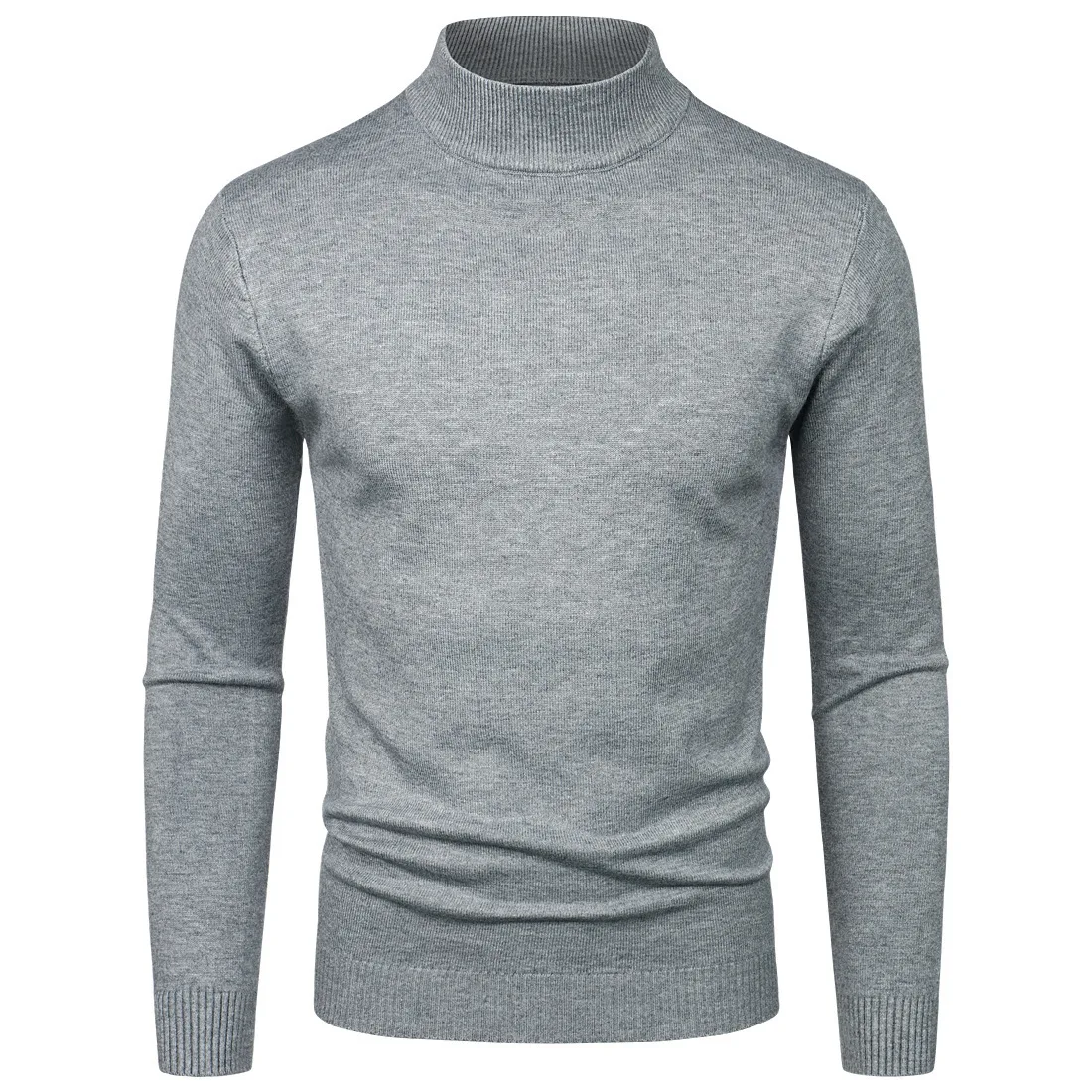 

Men's Semi-high-neck Sweater for Autumn and Winter, A Solid Color Pullover Knitted Sweater