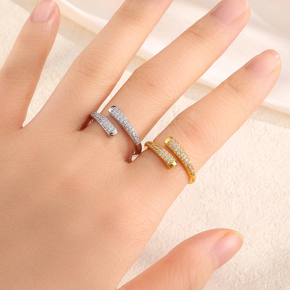 Yupsk Neues luxuriöses, elegantes, silberfarbenes, goldfarbenes Kupfer-Armband-Ring-Set für Frauen, funkelnder, brillanter Zirkon-Schmuckzubehör – Detail 9
