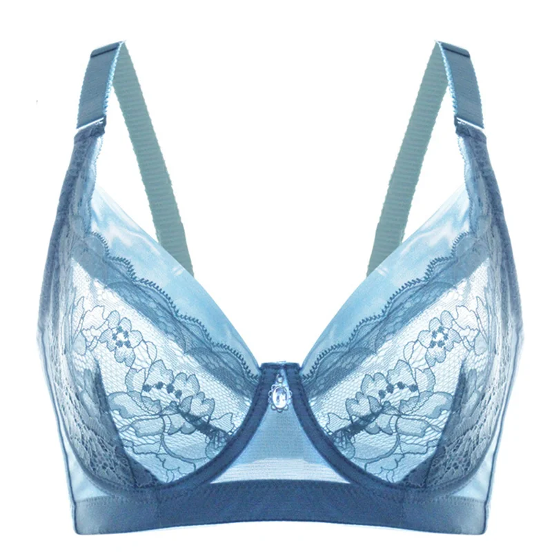 Ultra-thin Cup Bra Ultra-Thin Big Chest Small Summer Translucent Mesh Breathable Adjustable Bra Sexy Lace Lingerie B C D 42 Size