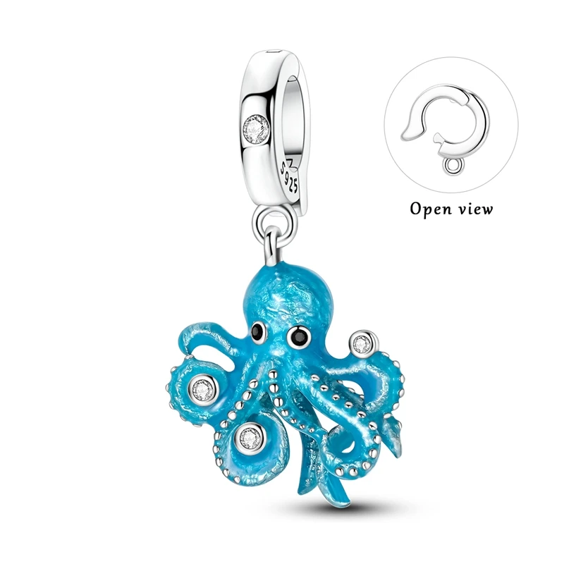 925 Sterling Silber Blaue Charms Walhai Meeresschildkröte Delfin Seepferdchen Anhänger Perle Passend für Original Armreif Armband Charms Schmuck