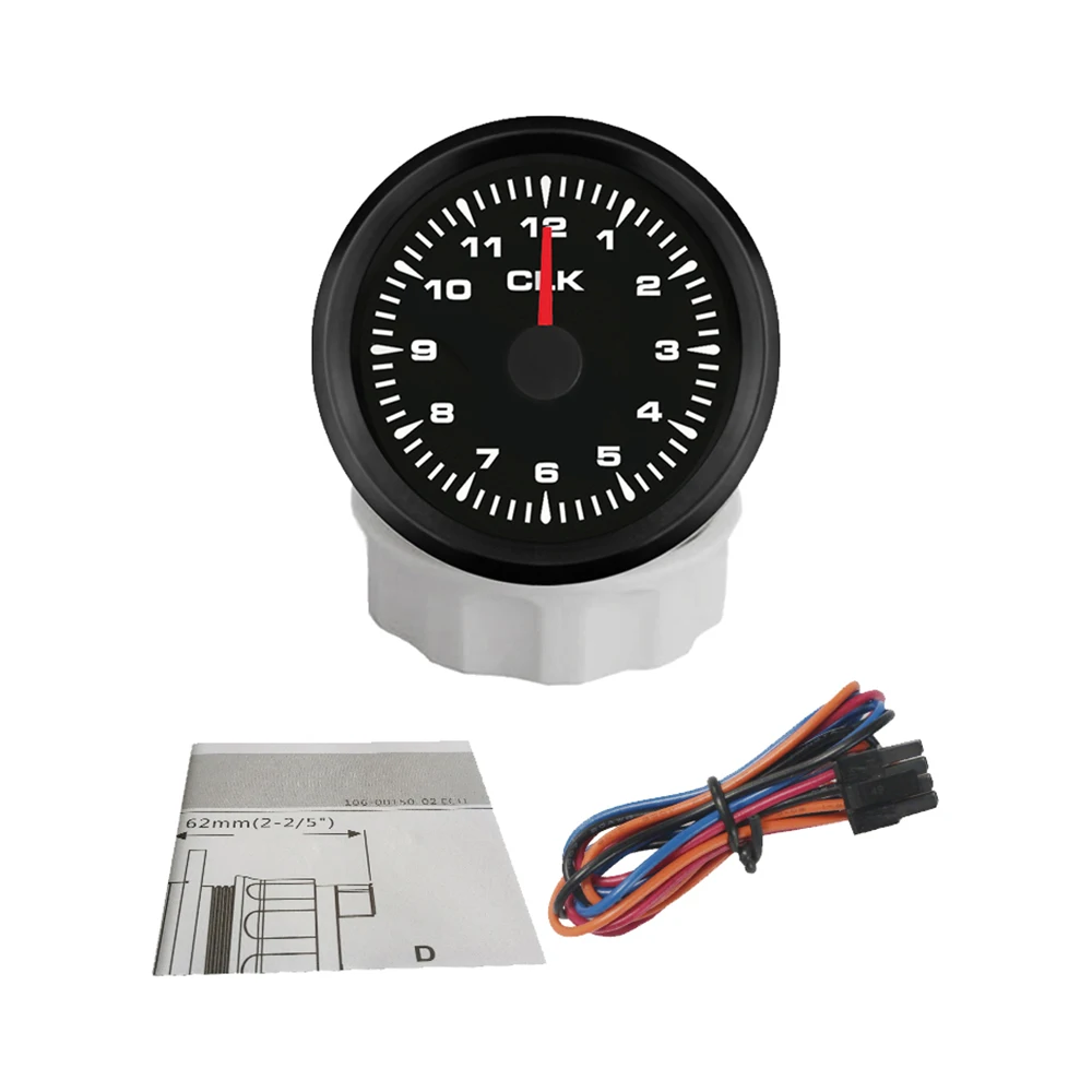 52mm Clock Meter Gauge 12 Hour Format with 8 Colors Backlight for Car Boat Motorcycle Universal 12V 24V