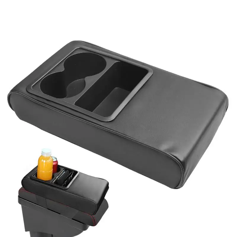 Car Console Covers Waterproof PU Leather Armrest Box Mat With Cup Holder Armrest Box Pad Multifunctional Easy Installation