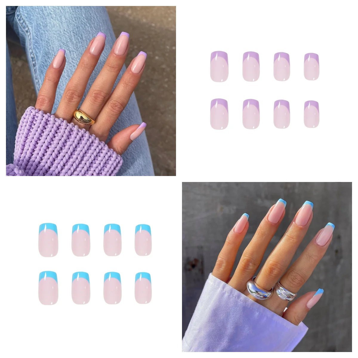 

2Boxes/Lot (48Ps) Medium Length Flat False Nails Acrylic Press on Nails Full Coverage Removable Artificial French Fake Nails Art