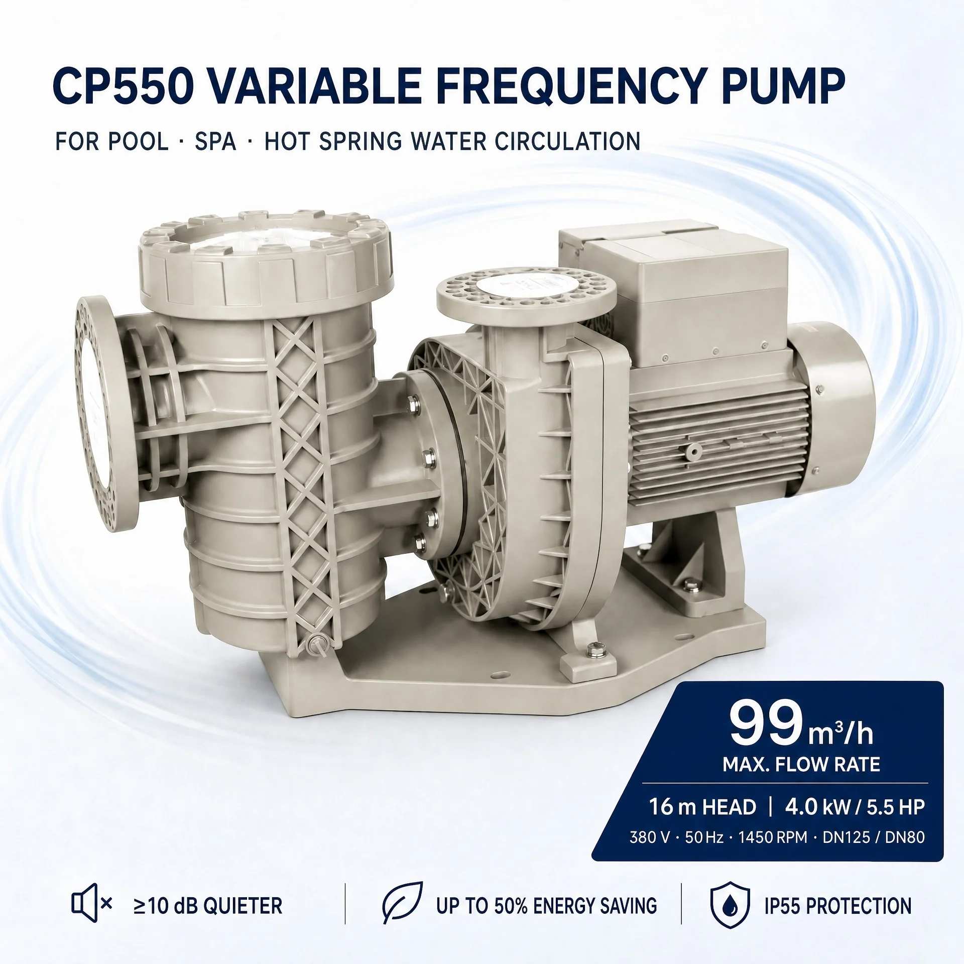 Cp550 5.5Hp Swimming Pool Pump 99M³/H Ip55 Water Treatment Circulation Pump Engineering Projects