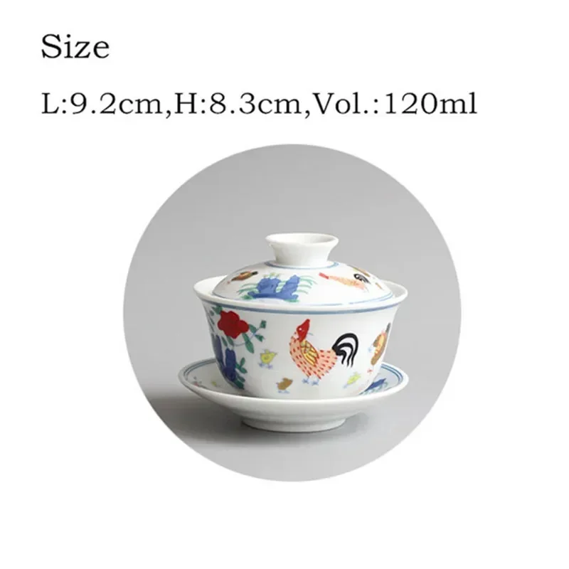 Jingdezhen-Chinese Teaset Archaistic Rooster GaiWan Ceramic Lid Bowl, Coffee Cup and Saucer Set, Tableware Teaware, Teacups