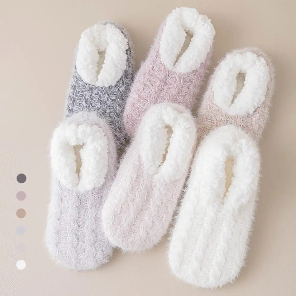 

Thick Solid Winter Socks Cozy Winter Slipper Socks for Women Non-slip Plush Sleep Socks with Grippers Thickened for Warmth