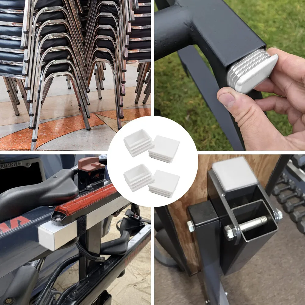 Square/Rectangle Plastic White Blanking End Cap Caps Tube Pipe Inserts Plug Bung Cover Steel Table Leg Feet Pad 13x13~120x120mm