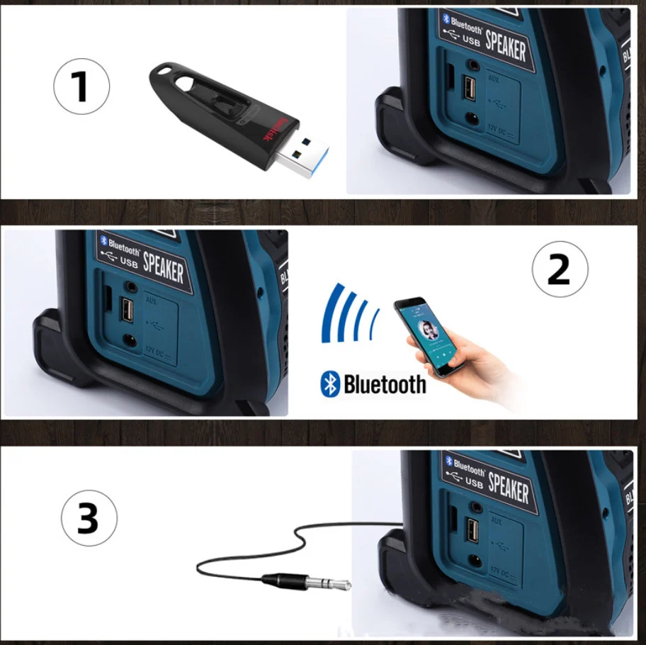 Bluetooth Speaker MP3 Player Loudspeaker Amplifier 15W For Dewalt For Makita For Bosch For Milwaukee 14.4V 18V Li-ion Battery