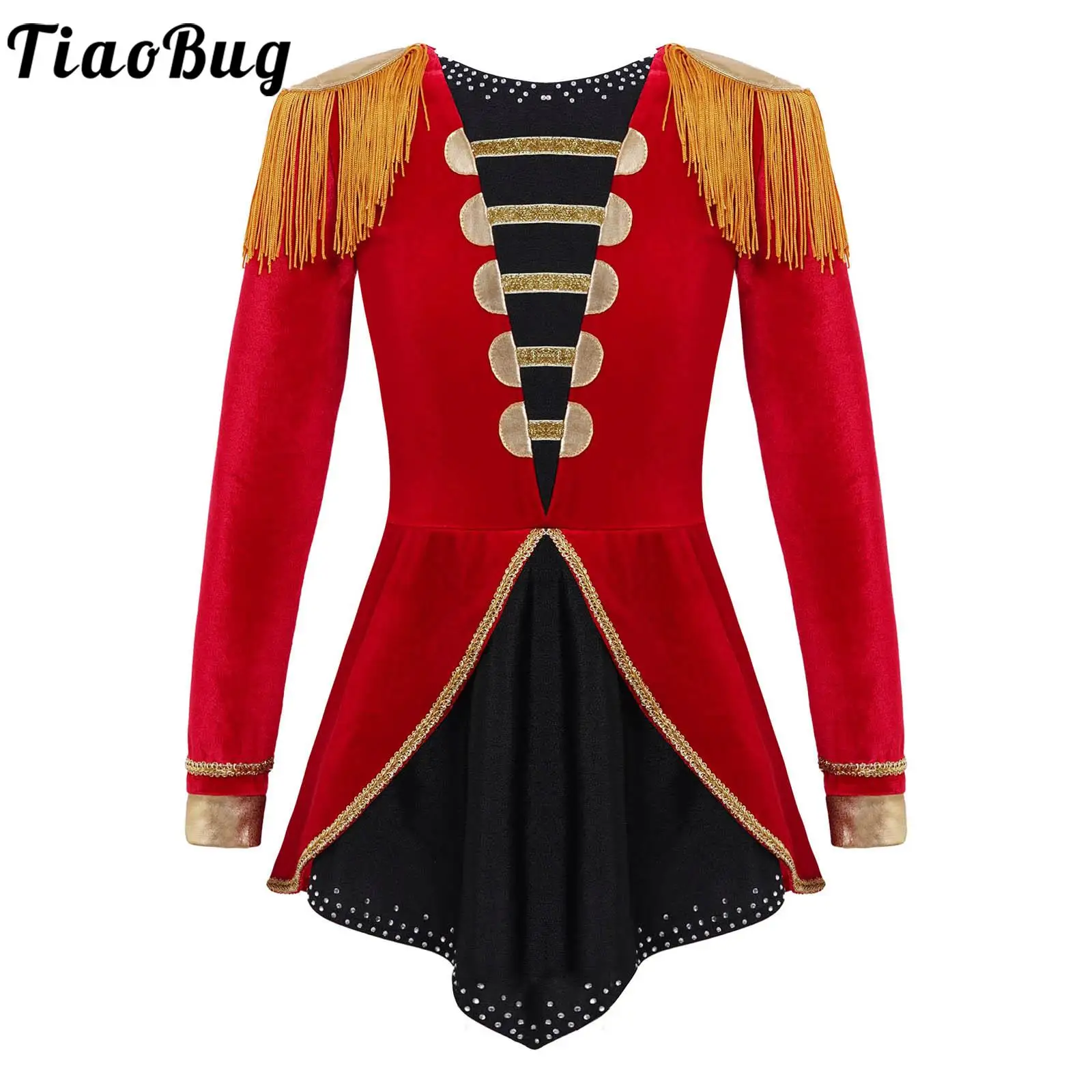 

Red Kids Girls Circus Ringmaster Cosplay Costumes Leotard Halloween Long Sleeve Bodysuit Adorned Carnival Role Play Theme Party