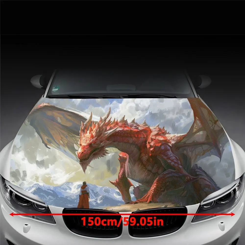 Giant Red Dragons Mountains Clouds Car Hood Wrap Color Vinyl Sticker Truck Graphic Bonnet Auto Accessories Decoration Decal Gift