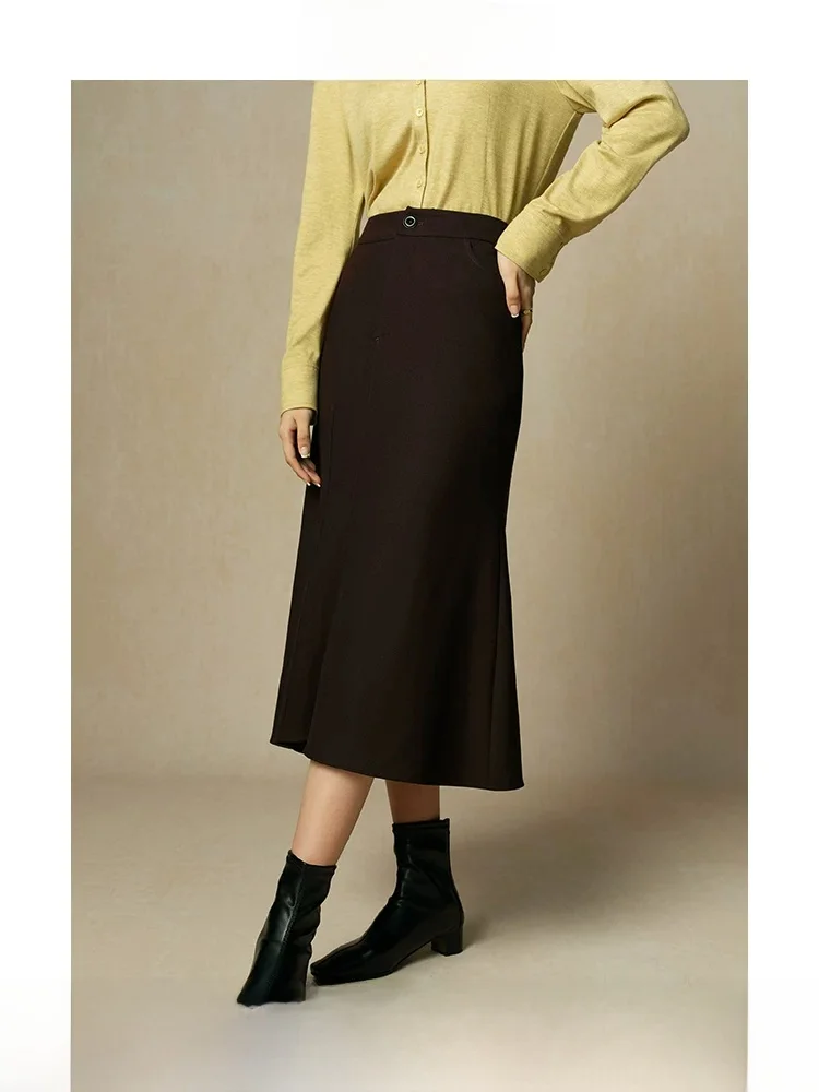 

D Series plus Size Women's High Waist Fi Tail Midi Skirt Ele Office Wear Autumn Winter Long Skirts by Duu