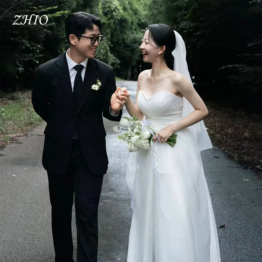 

ZHIO Simple Sweetheart Wedding Party Dress Corset Back A-Line Floor Length Korea Photo Shoot Bridal Reception Gown Customized
