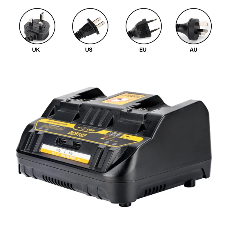 

Fast charging DCB102 Li-ion Battery charger For DeWalt 12V 14.4V 18V 20V DCB105 DCB200 double charging postion with USB Port new