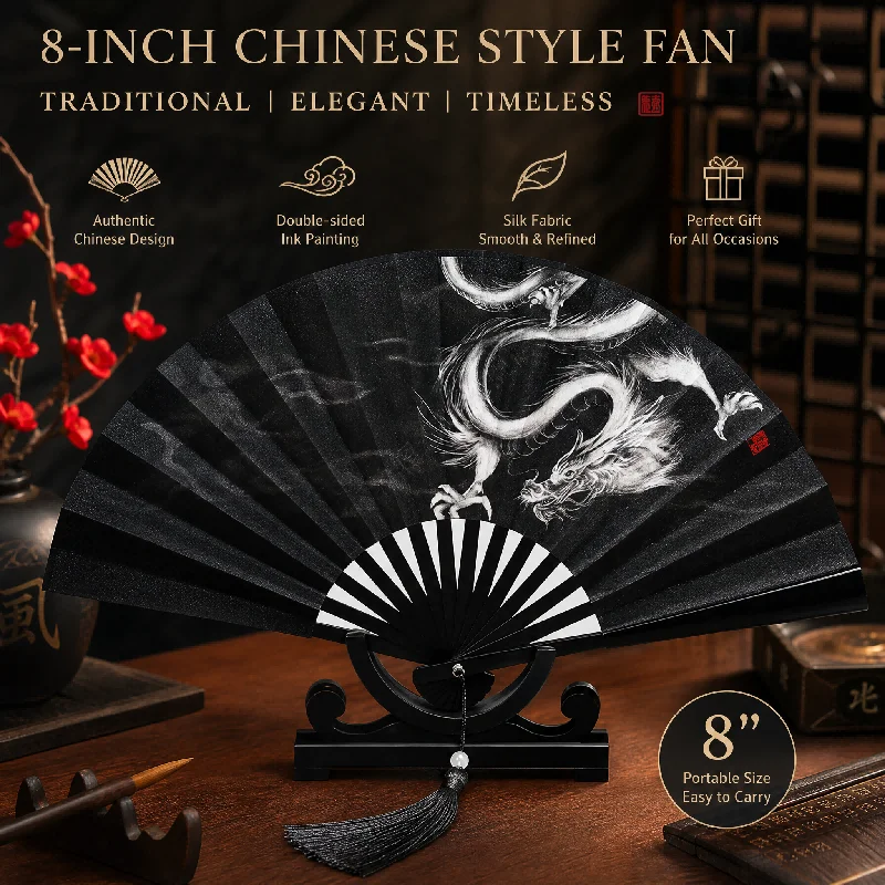 8 Inch Chinese Fan Silk Folding Fan Classical Female Dance Fan with Tassel Art Craft Home Decoration