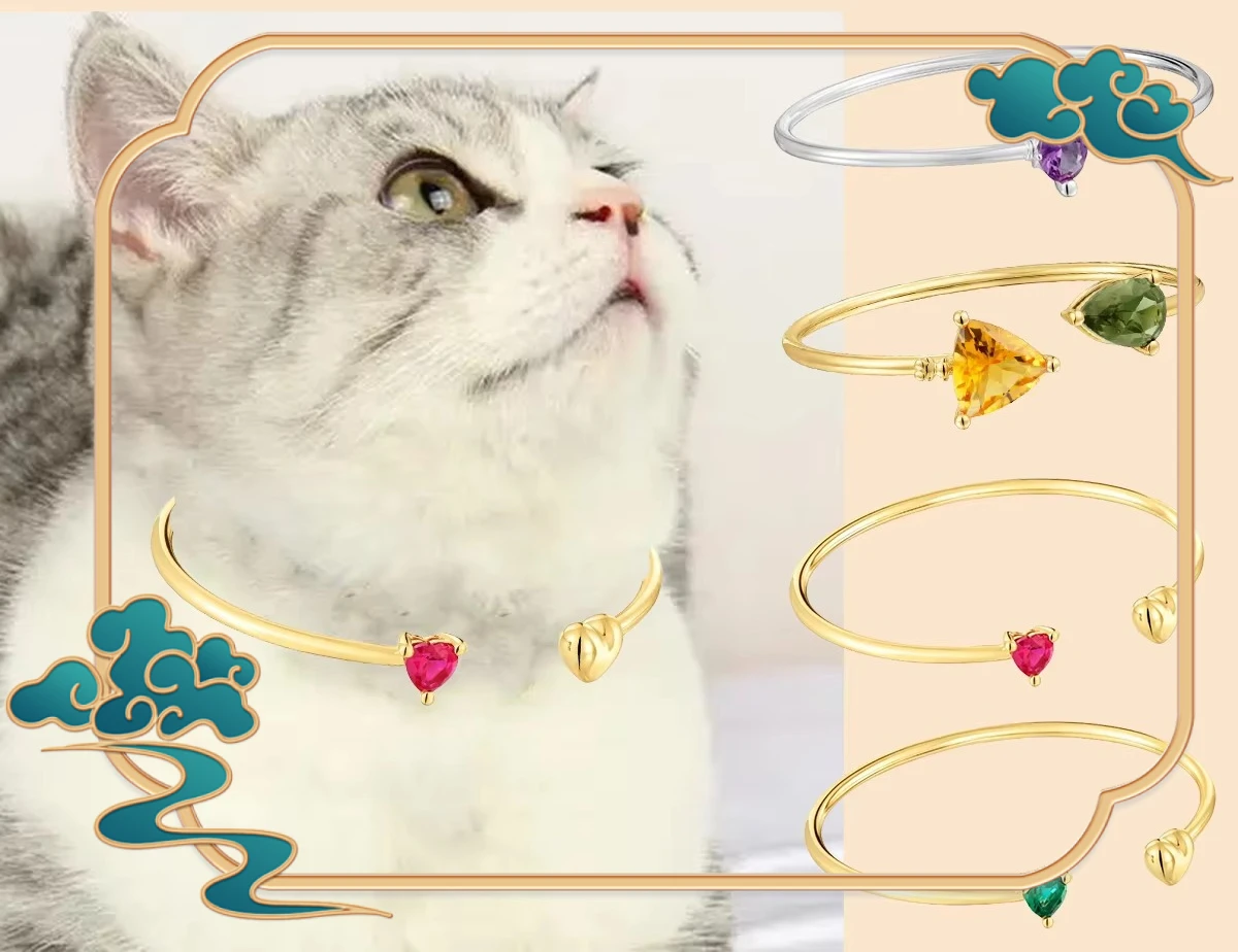 

Cat Accessories 2025 Spanish original jewelry 18k gold-plated open bracelet set with triangular crystal light luxury luxury gift