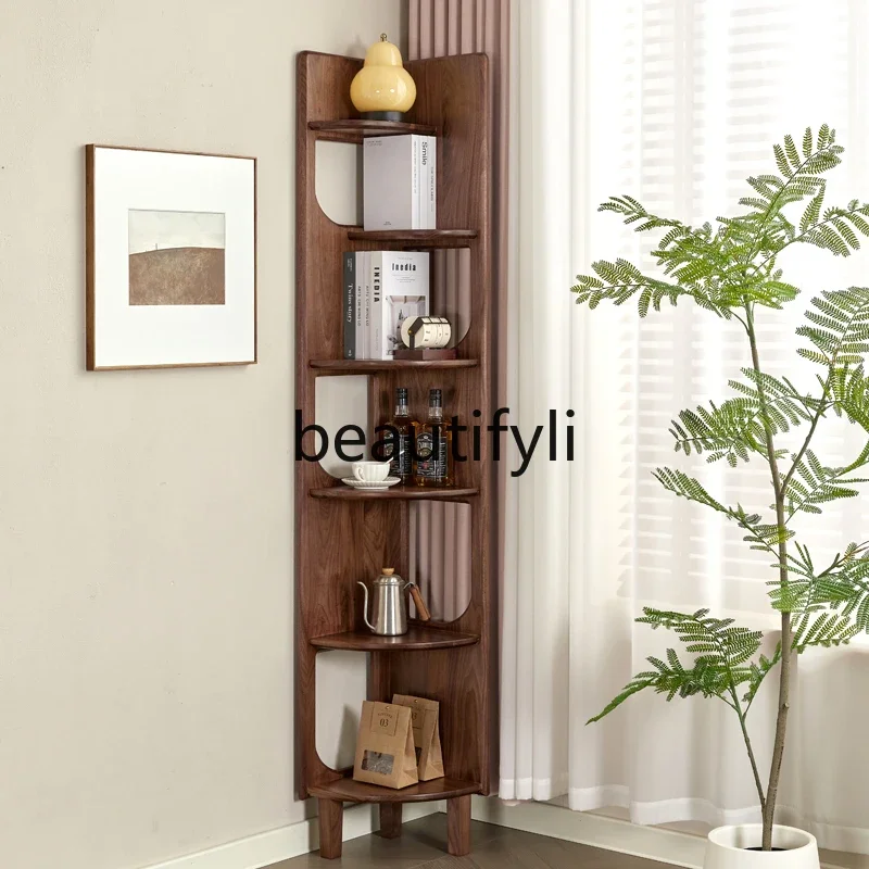 

A57 North American black walnut corner cabinet side cabinet floor-to-ceiling simple corner rack display triangular cabinet