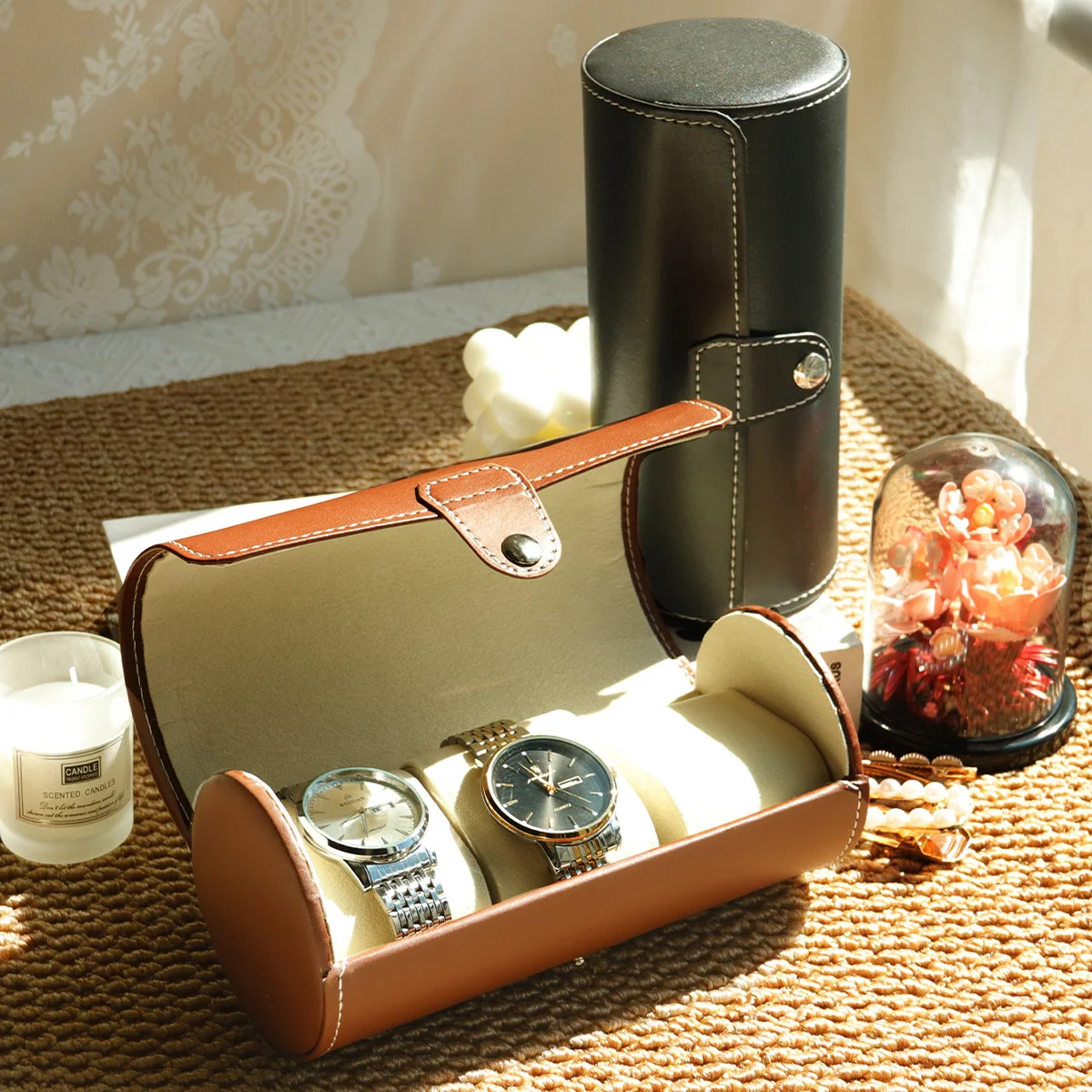 

Watch Roll Travel Case - 3 Watch Storage and Organizer-Secure Storage with Innovative Removable Pillows & Solid Watch Organizer