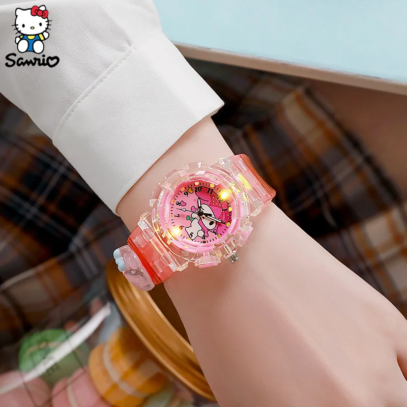 Sanrio Hello Kitty Watches Kawaii Kuromi My Melody Cinnamoroll Student Children LED Luminous Bracelet Watch Kids Birthday Gifts