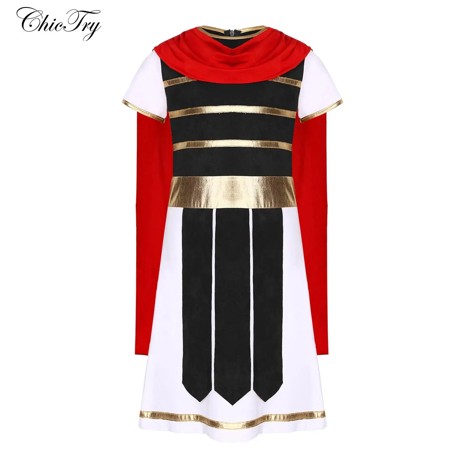Disfraz de guerrero espartano romano antiguo para niños, bata de Cosplay, vestido de gladiador de soldado Medieval, vestidos de capa adjuntos de manga corta