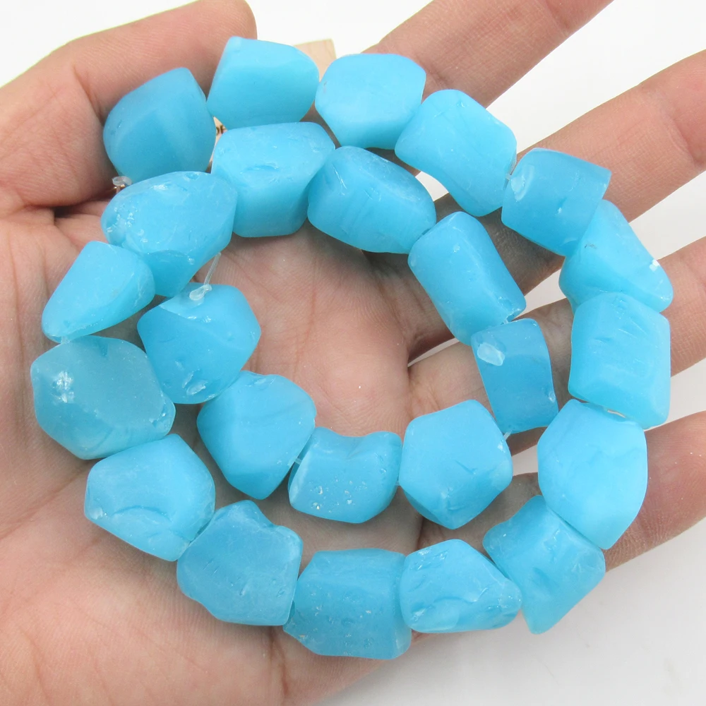 

Natural Blue Glass Quartz Rough Nugget Loose Beads Jewelry Making DIY