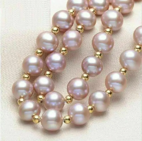 

20 inch AAAA Japanese Akoya 9-10mm Purple pearl Necklace 14Kp Yellow Gold clasp