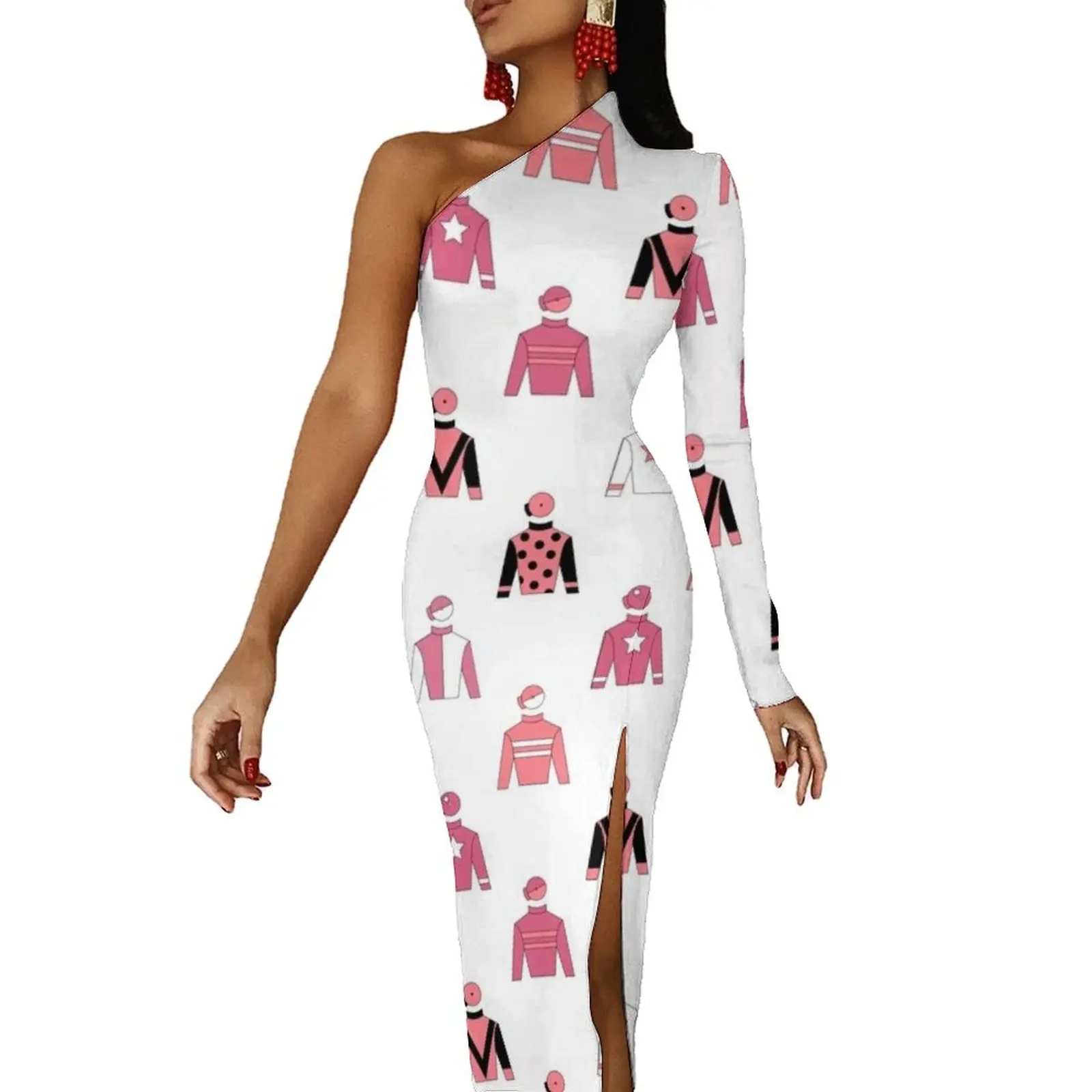 

Horse Racing Jockey Silks Blush Pink Half Dleeve Split Dress prom clothes Long dress woman