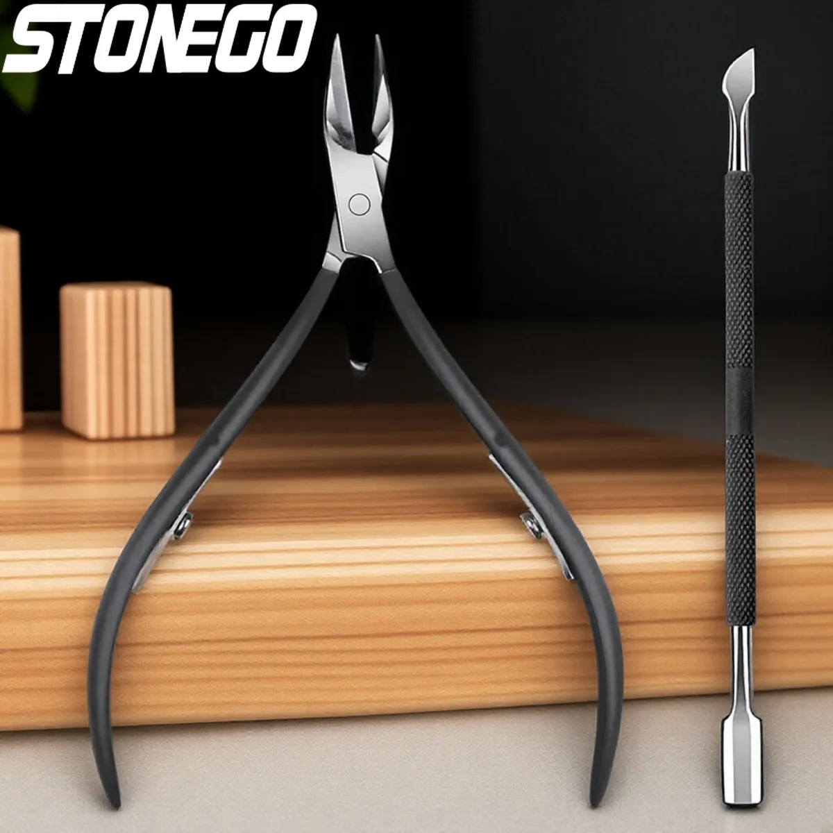 ステンレス製キューティクルリムーバーツールセット2個入りプロ用キューティクルカッタープッシャーニッパー（ネイルケア用）