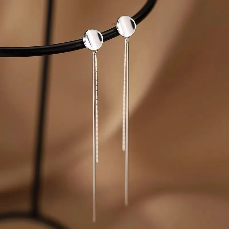 

Real 925 Sterling Silver Round Chain Tassel Stud Earrings For Women Classic Fine Jewelry Exquisite Light Luxury Accessories