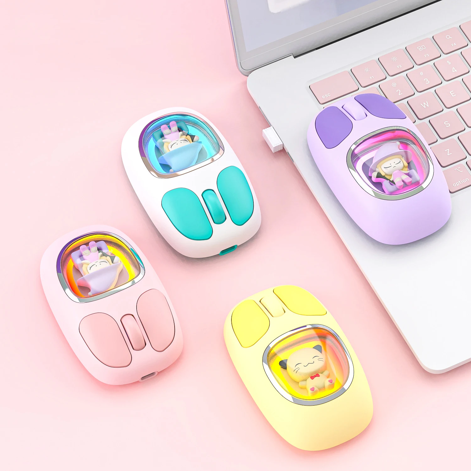 UTHAI W540 New laptop accessories cute doll creative Bluetooth dual-mode charging USB wireless mute luminous wireless mouse