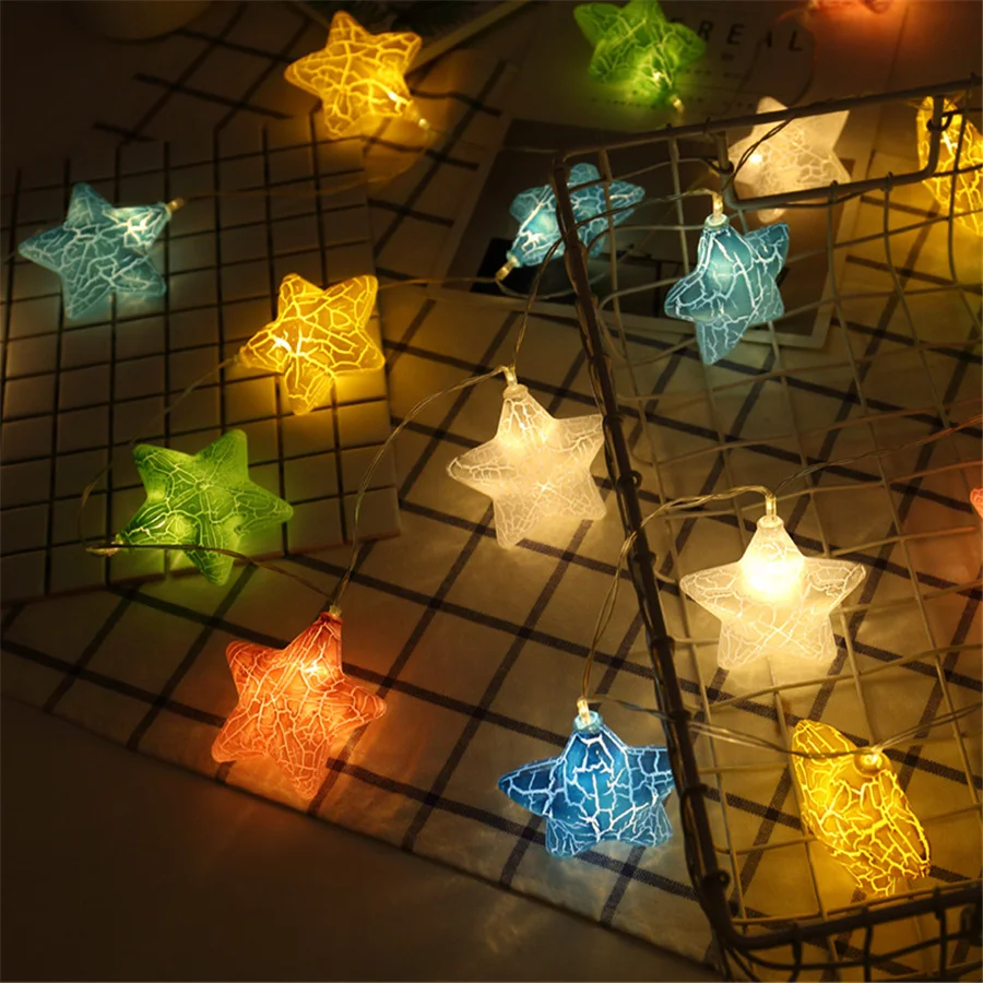 Creative 10/20 LED Crack Star String Lights Battery Powered Christmas Garland Fairy Lights for Home Party Wedding Bedroom Decor