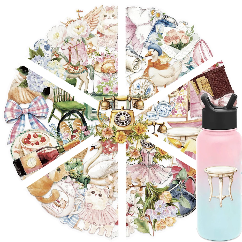 

10/30/50pcs INS Style Watercolor Girl Graden Aesthetic Stickers Decals for Stationery Luggage Phone Cute Transparent Sticker Toy