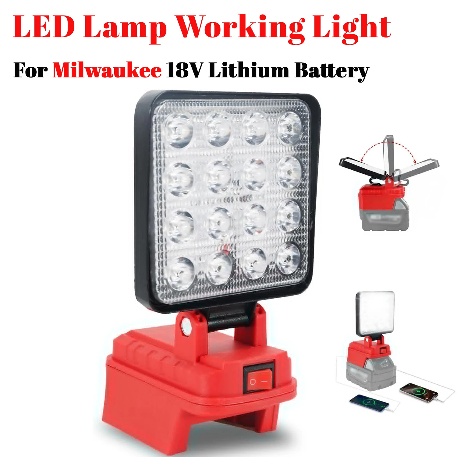 

Cordless LED Flood Work Light for Milwaukee M18 Li-ion Battery 5400LM Double USB Camping Emergency Light No Battery