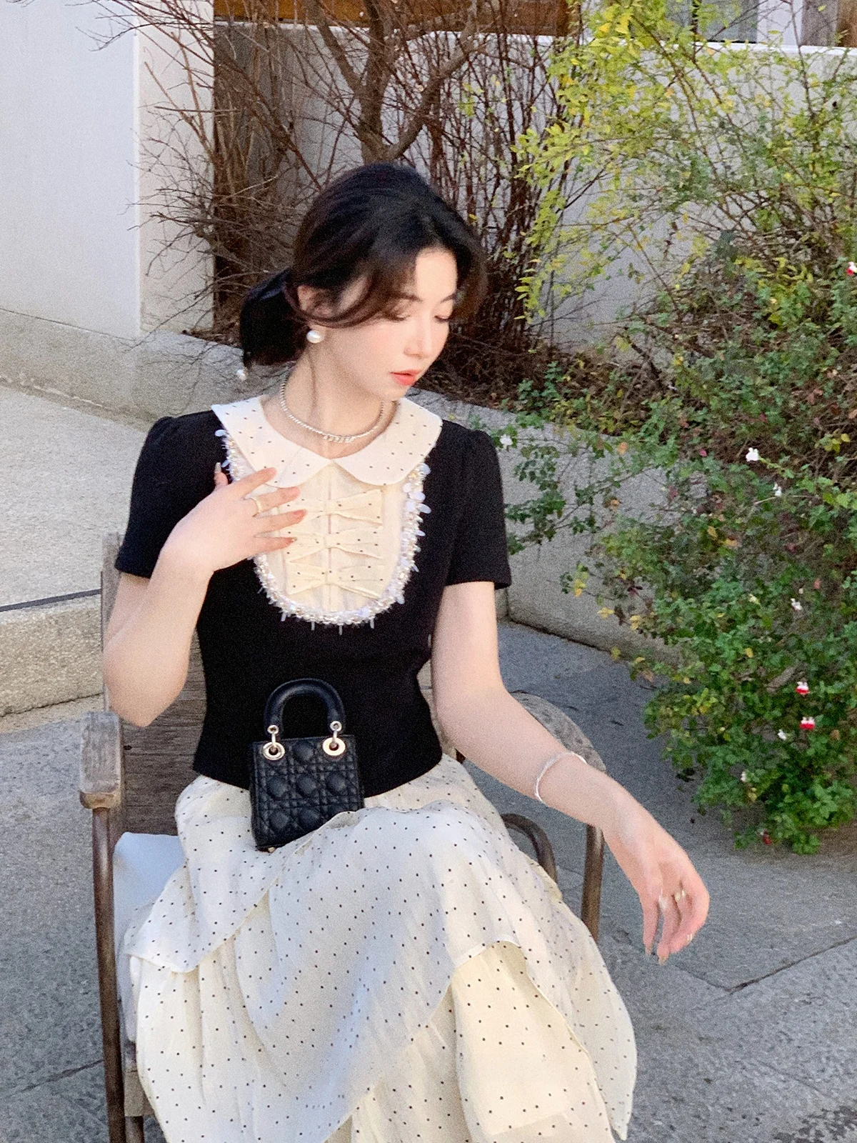 

Summer Polka Dot Outfit Set Women's Short Sleeve T-Shirt And High Waist Skirt Breathable Casual Elegant Style Fashion Set