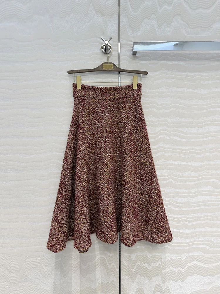 Spring Autumn Fashion Vintage Wool Blend Tweed Midi Skirt Women's Party High Waist Slim A-Line Elegant Long Skirt