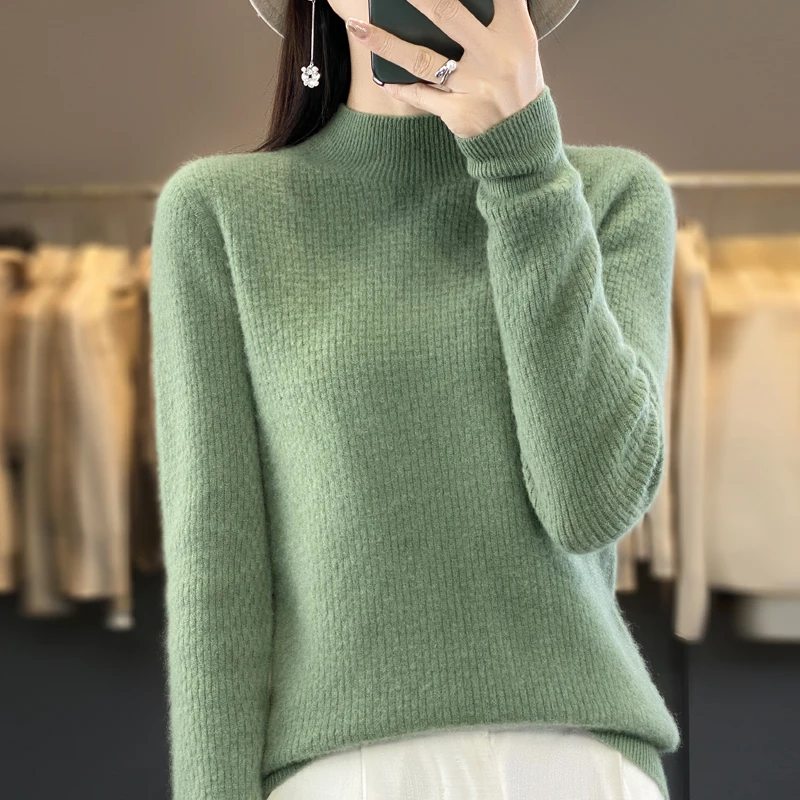 Autumn Winter Women Turtleneck Pullover Sweater 100% Merino Wool Clothing Cashmere Knitwear Female Fashion Top