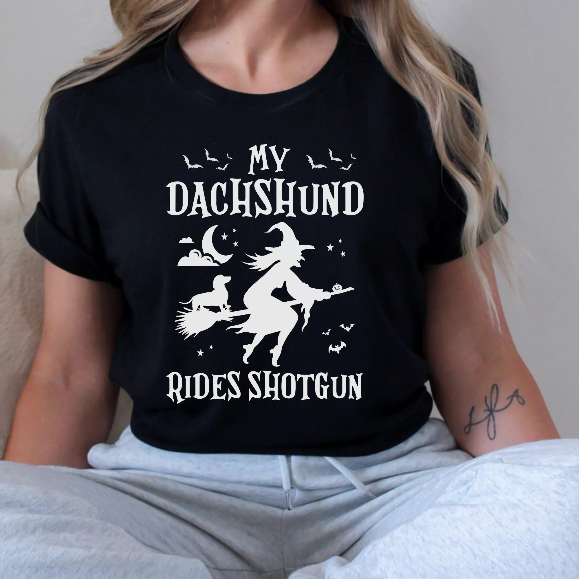 Dachshund Halloween T Shirt Rides Shot Gun Dog Lover