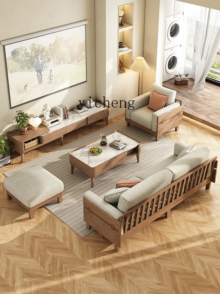 XL Stone Plate Coffee Table Nordic Living Room Solid Wood Home Rectangular Tea Table TV Cabinet Unit