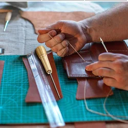 Leather Sewing Kit With Copper Handle DIY Leather Sewing Awl Needle Set Leather Canvas Tent Shoes Repairing Tool 15/14/5/4/1 PCs