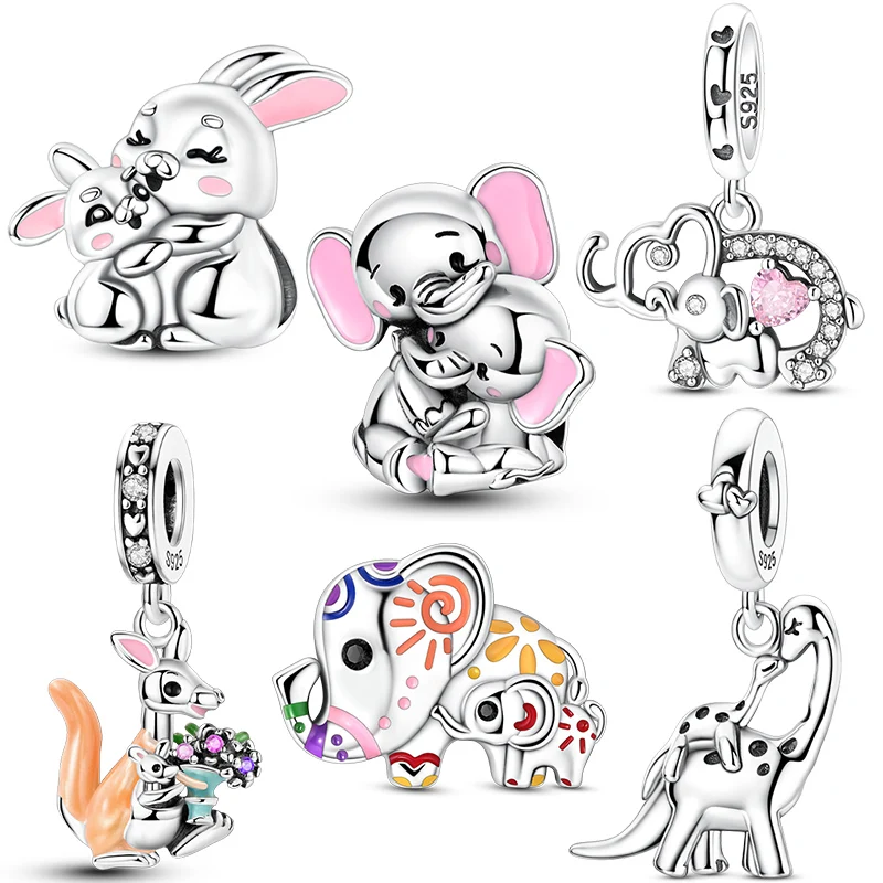 

Original 925 Sterling Silver Charms Animal Series Mother and Child Bead Pendant Fit Original Bracelet For Women DIY Jewelry Gift