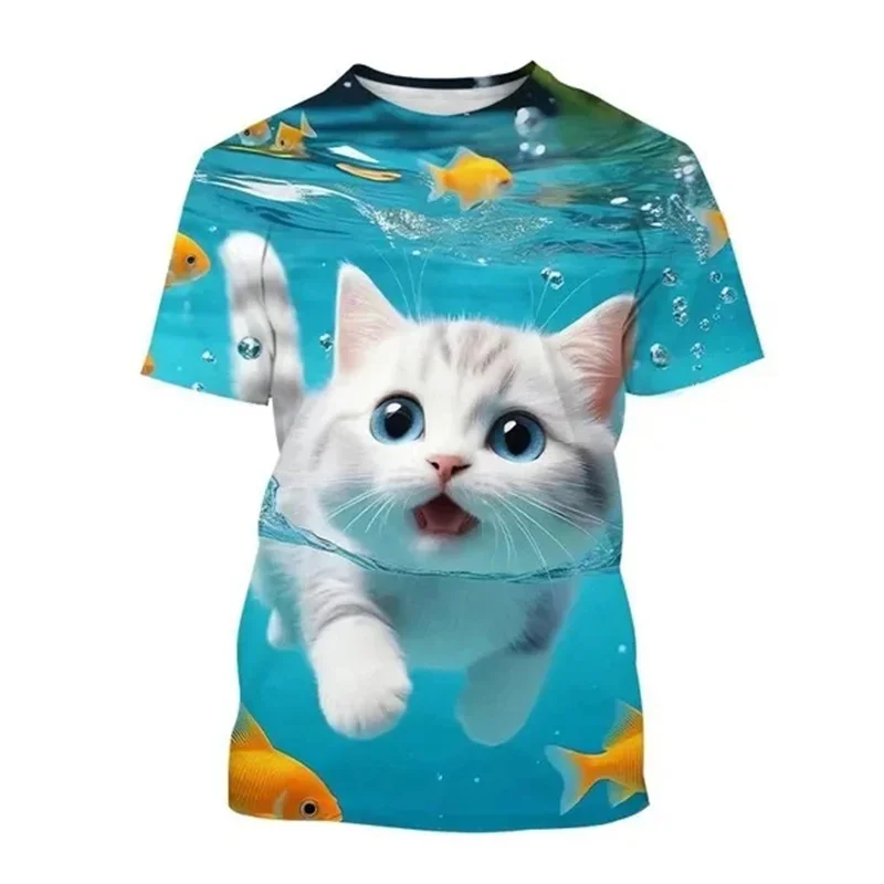 Fashion Cat 3D Printed T Shirt Cute Animal Pet Cats Graphic T-shirt For Men Women Round Neck Short-sleeved Tees Casual Tops